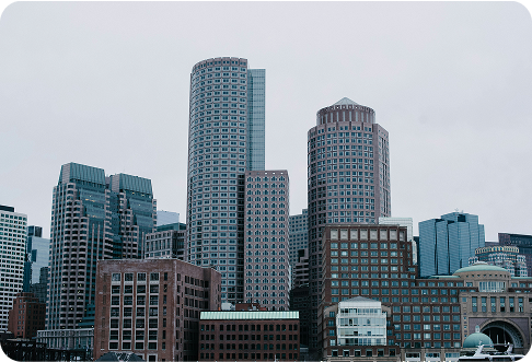 Skyline and office buildings in financial district